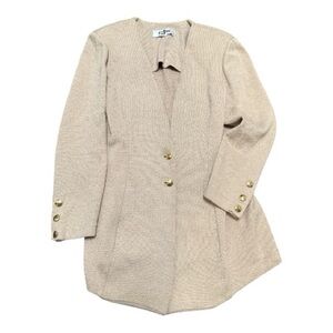 St. John knit blazer gold buttons size 2 quiet luxury grandma chic beige tan